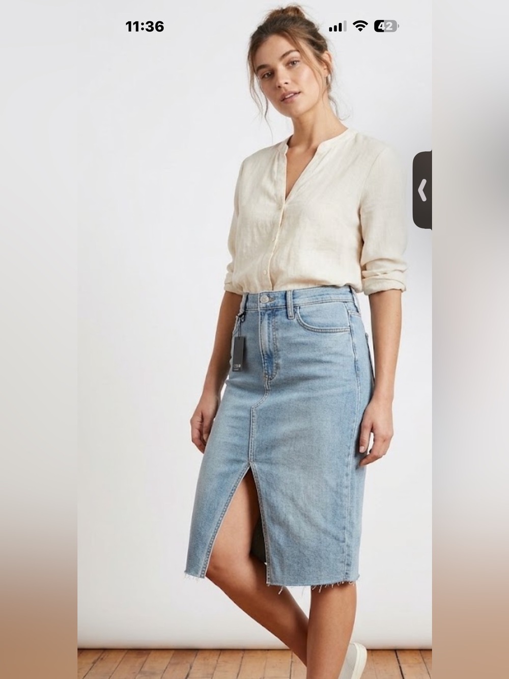 Joe's Jeans Tatiana High Rise Lt Blue Denim Midi Skirt /Front Slit Raw Hem  NWT